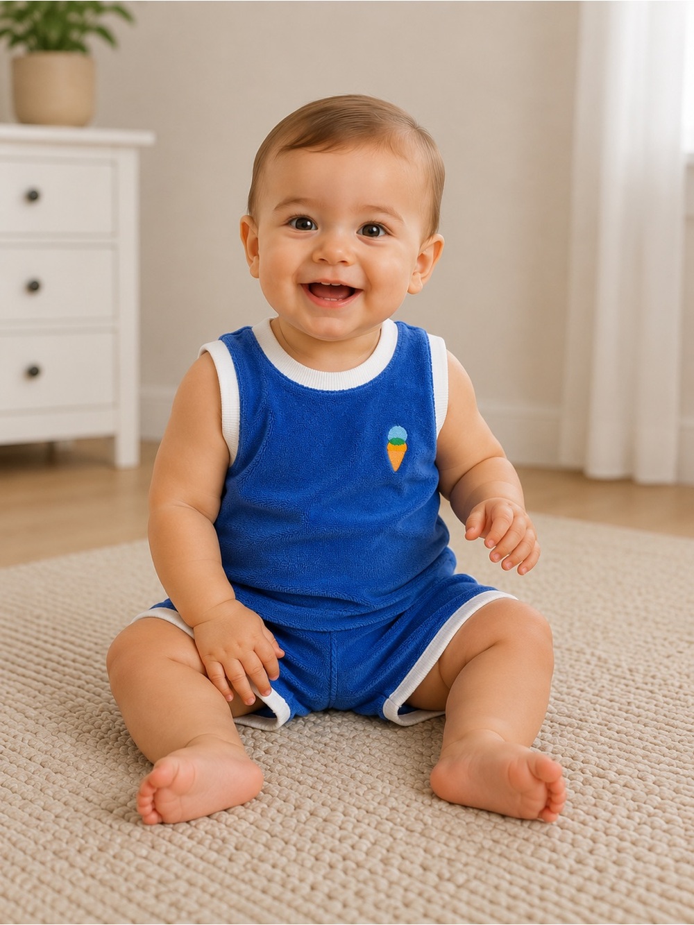 Tucker + Tate • NWT Blue Baby Terry Tank Romper with Ice Cream Patch